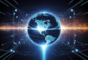 Obraz premium Global Network Digital Connections Illuminated Earth
