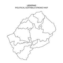 Lesotho is outlined in a detailed stroke map suitable for educational purposes. The map shows the countrys borders and can be edited for various uses in projects or presentations.