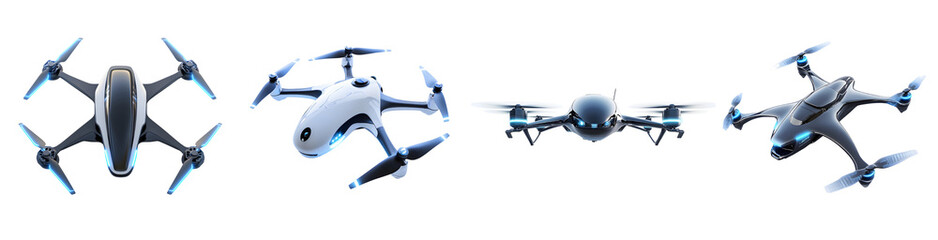 Modern drones with neon accents transparent background