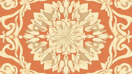 Elegant Floral Damask Pattern Design In Orange And Beige Hues