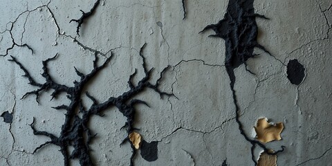 Obraz premium Abstract texture of cracked surface with dark vein-like patterns and peeling fragments