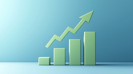 Simple, green-themed arrow cartoon above a bar graph, blue base.
