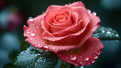 A red rose with dew drops, 