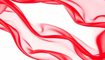 Abstract red ribbons, flowing silk fabric, white background, translucent waves, ethereal texture, dynamic movement, soft curves, minimalist composition, vibrant scarlet, airy lightness, fluid lines, 