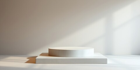 Obraz premium Elegant Minimalist White Marble Display Platform with Sunlit Shadows