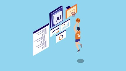 AI-Enhanced Basketball Training with Data Analytics and Smart Coaching 3d animation cartoon - Powered by Adobe