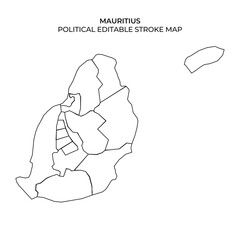 A detailed outline of Mauritius showcases its various administrative regions. This political map highlights the distinct boundaries and layout of the island nation.
