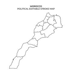 A detailed outline map of Morocco highlighting its political divisions. This map can be edited for various purposes, showcasing regions in a clear, simplified format.
