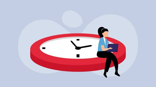 Time Management and Productivity Concept with Woman Using Laptop cartoon animation