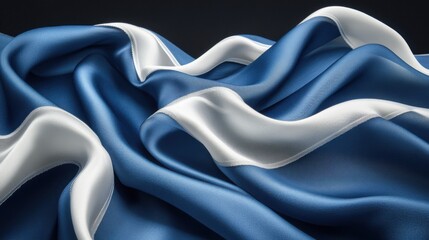 Obraz premium Elegant Blue Fabric with Smooth Curves and Glossy White Trim on a Black Background for Textile and Design Use