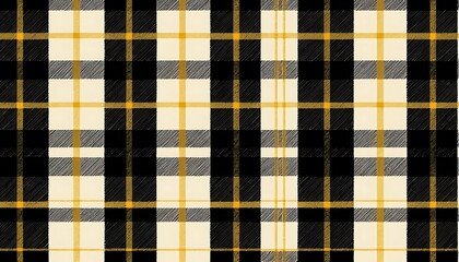 Black and Cream Plaid Pattern with Gold Accents