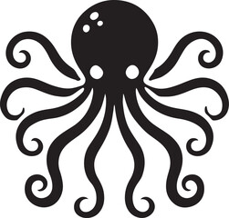 Silhouette vector illustration of a flat octopus art.  octopus set in black color with a white background