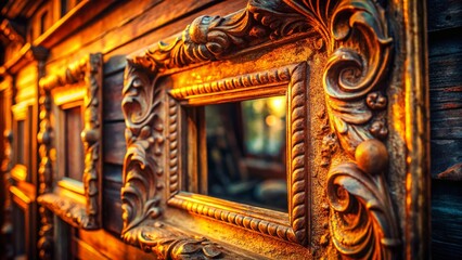 Fototapeta premium Vintage Photo Frame Close-up: Detailed Grunge Texture & Aged Wood