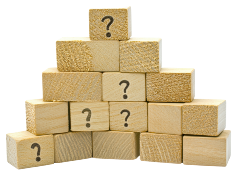 Isolated Wooden Blocks with Question Marks
