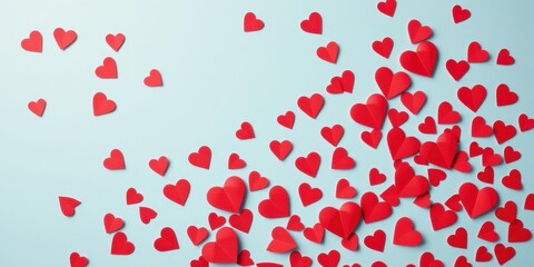 Scattered Red Hearts on Light Blue Background A Romantic Design for Valentine's Day or Wedding Invitations