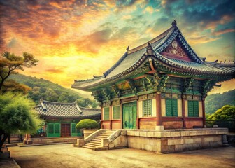 Obraz premium Vintage Seoul Jogyesa Temple: Serene Buddhist Shrine in South Korea