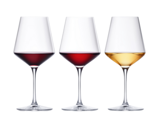 Isolated Three Glasses of Red and White Wine
