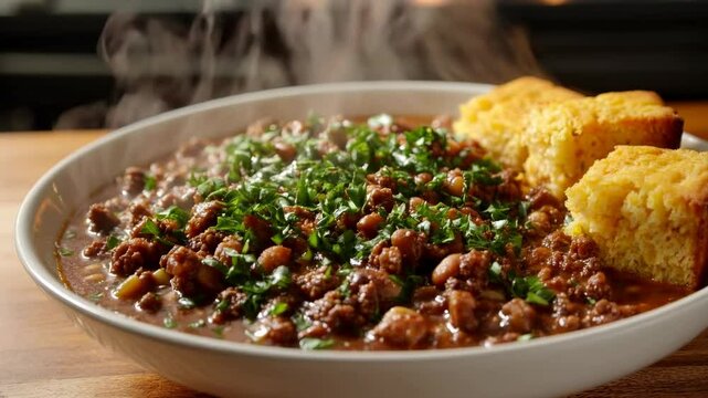 Hearty Beef Chili with Buttery Cornbread A Satisfying Meal