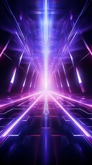 Fototapeta premium Digital technology purple neon light abstract futuristic tunnel poster background