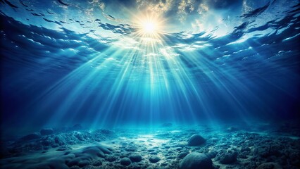 Vintage Style Deep Ocean Underwater Abstract Background, Sun Rays, Tropical Scene