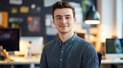 Fototapeta premium Confident Young Professional Smiling in Modern Office Portrait