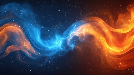 Abstract blue and orange cosmic energy flow in starry space background © Suyono