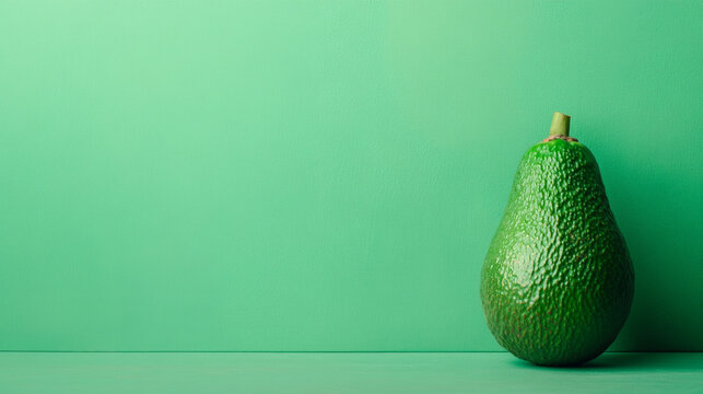 Single ripe avocado on a minimalist green background for modern culinary themes.
