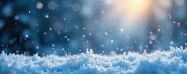 Glittering snowflakes fall gently on a frosty canvas, frosty, gentle fall