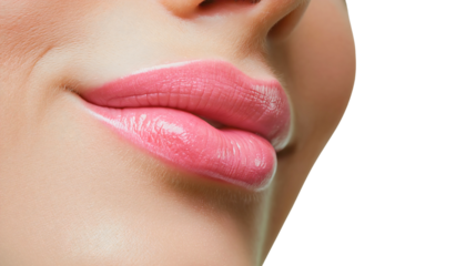 Close-Up Portrait of Feminine Beauty with Glossy Pink Lips and Natural Makeup