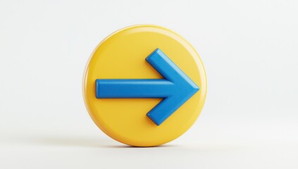 3D representation of a blue right-pointing arrow in a yellow circle on white.