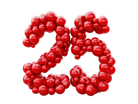 Isolated Red 3D Number 25 Made of Spheres
