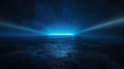 Mystical Blue Landscape with Light Beams