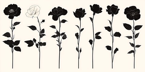 Black and white rose silhouettes on a light background