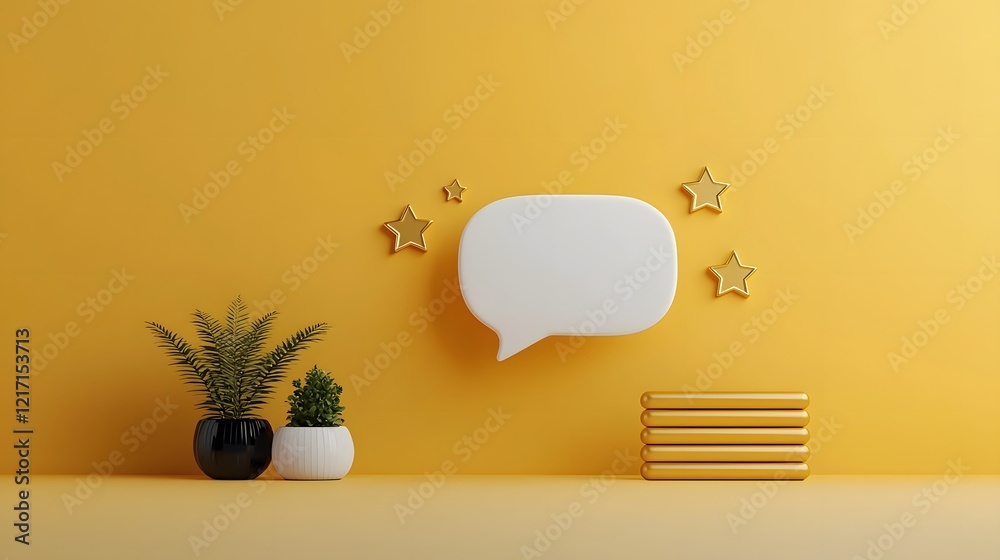 Aufkleber sophisticated 3d rendering of a clean white speech bubble featuring five golden stars and smooth gol