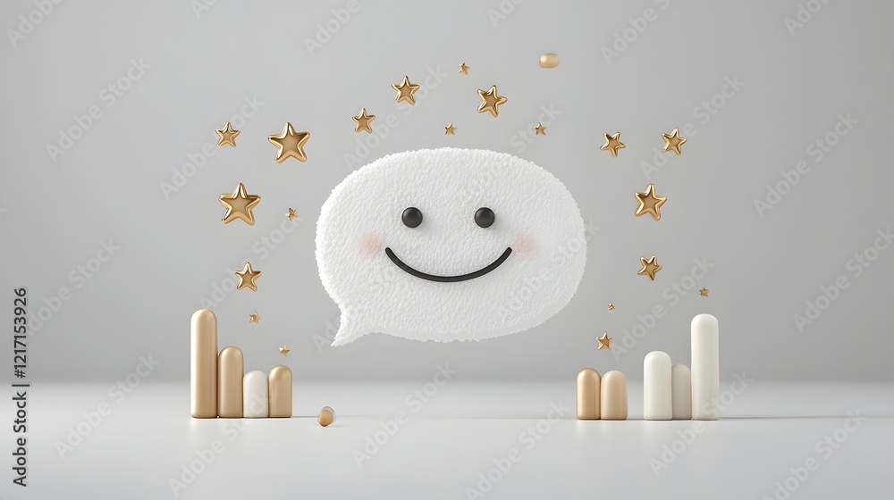 Aufkleber highly detailed and 3d of a speech bubble design featuring intricate golden stars and soft satisfact