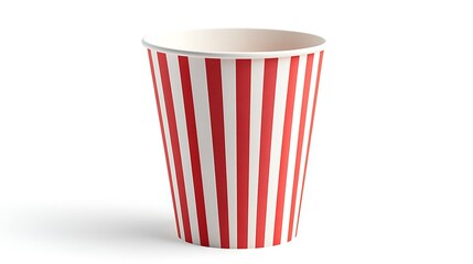 Striped empty popcorn bucket isolated on white background
