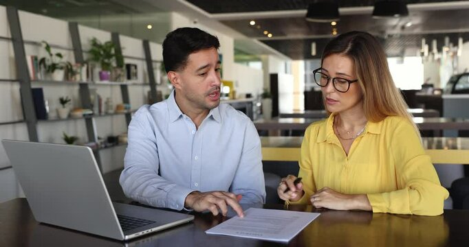 Client signs contract during formal and collaborative meeting in modern company office, shake hands, finalizing negotiations, expressing respect and trust. Take bank loan, buy professional services