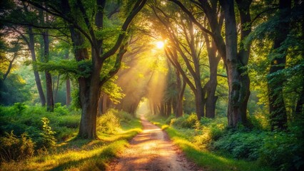 Obraz premium Winding Vintage Path Through Lush Forest - Nature Stock Photo