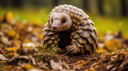 World Pangolin Day Pangolin in autumn environment: wildlife conservation and awareness