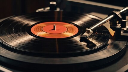 Capturing the Timeless Elegance of Vintage Vinyl Record Players: A Close-Up of Turntable Detail That Evokes Nostalgia and Passion for Classic