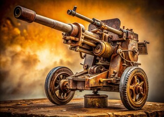 WWII Anti-Aircraft Gun: Close-up Product Shot, Rusty Metal, Historical Relic, Military History