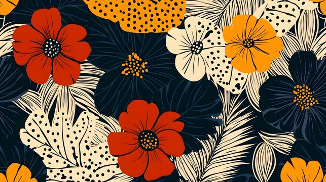 Vibrant Seamless Pattern Inspired by African Ankara Textile Designs with Bold Floral and Geometric