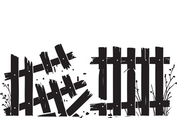 Broken Wooden Fence Silhouette Illustration Vector Graphic