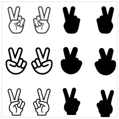 Obraz premium Hands Sign set, cross fingers icon, win sign, victory sign, filly vectorized