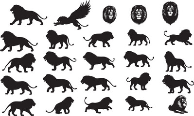 Comprehensive Lion Silhouettes, Vector Art of Majestic Lions