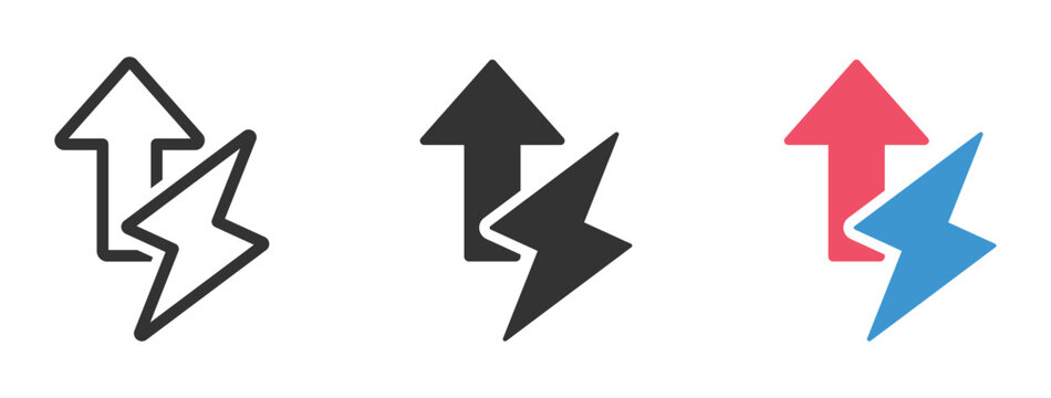 Simple energy increase vector icon design set. Energy increase icon