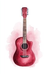 Fototapeta premium Get Out Your Guitar Day Watercolor acoustic guitar on pink background for art and music designs