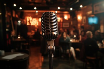 Vintage Microphone in Cozy Bar Setting