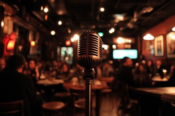Vintage Microphone on Stage in a Cozy Venue
