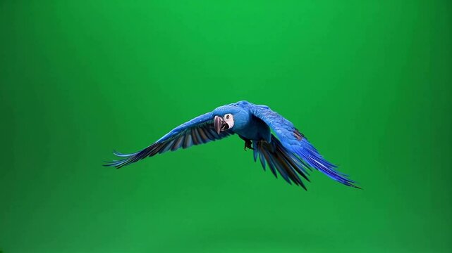 Hyacinth macaw flying, green screen, studio, wildlife